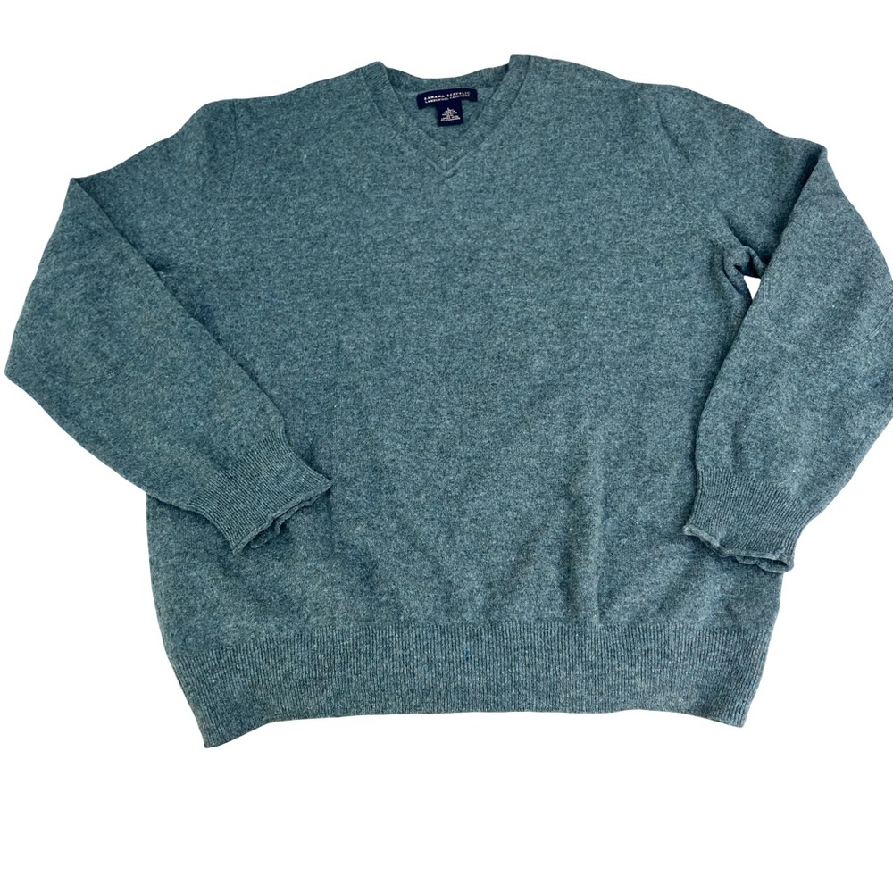 Banana Republic Cashmere Lambswool Sweater Mens Large Green Padded Elbows V Neck